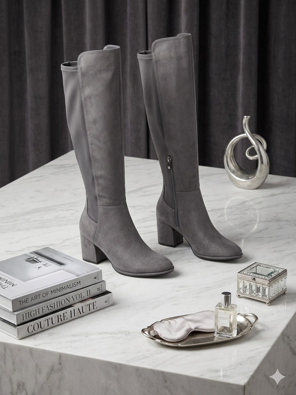 Marc Fisher Gray Over-the-Knee Block Heel Boots